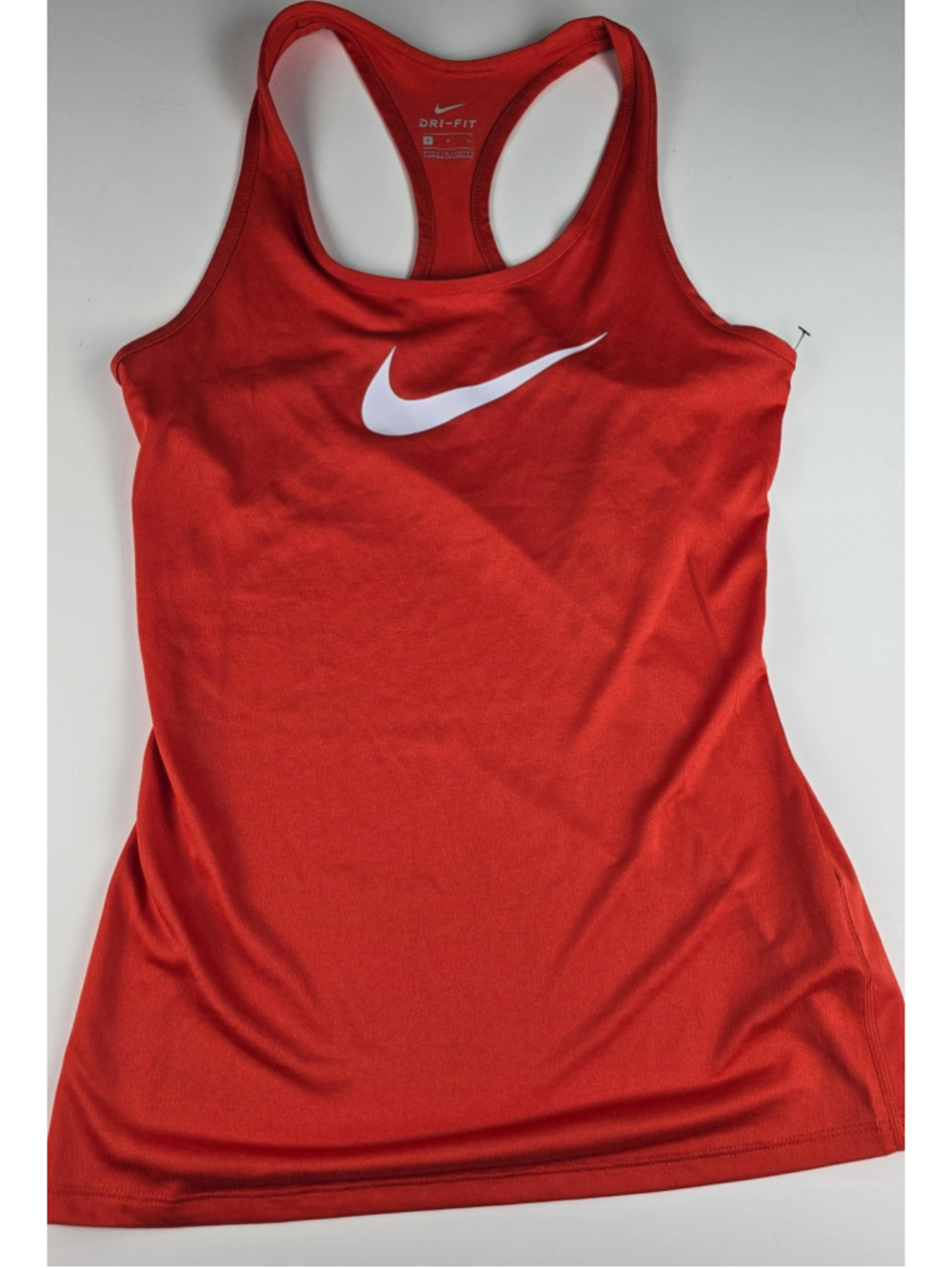 Nike Women’s Dri-FIT Racerback Tank Top Small Red White Swoosh Slim Fit NWT